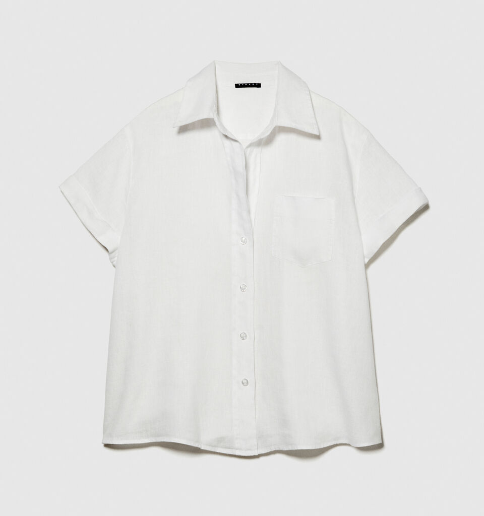 Short sleeve 100% linen shirt - women's shirts - White | Sisley image number 6